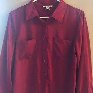 Wine / Maroon Pocketed Button Down Blouse